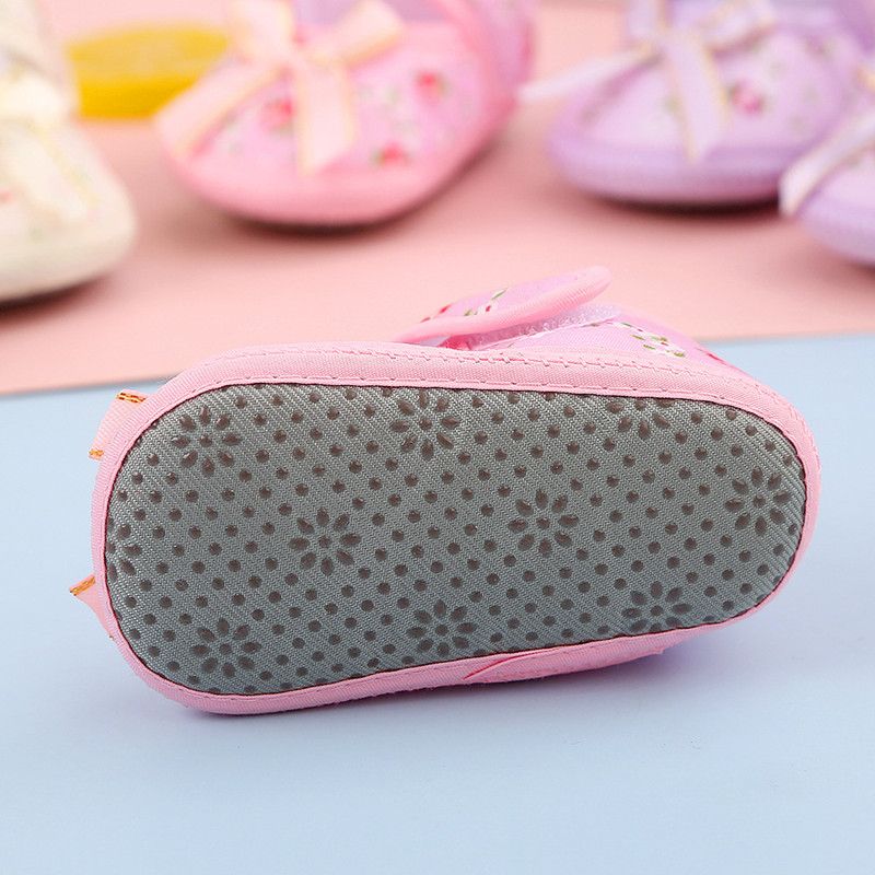 Newborn Baby Floral Print Shoes Bow Decor Adjustable Strap Soft Sole Pre-Walker Footwear for Girls Baby First Shoes for Walking