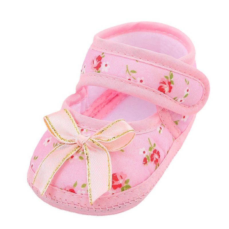Newborn Baby Floral Print Shoes Bow Decor Adjustable Strap Soft Sole Pre-Walker Footwear for Girls Baby First Shoes for Walking