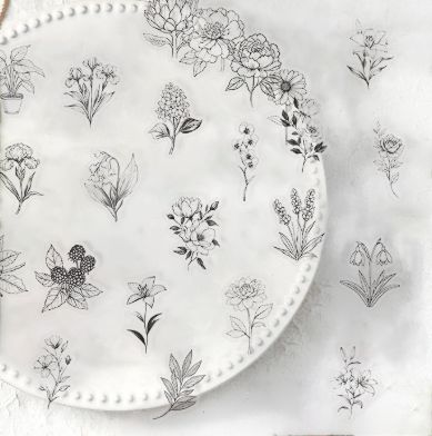 50PCS Black and White Plants Pattern Stickers Perfect for DIY Phone Cases Water Cups PET Sticker Decoration