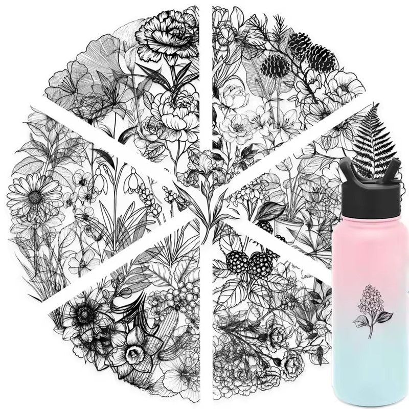 50PCS Black and White Plants Pattern Stickers Perfect for DIY Phone Cases Water Cups PET Sticker Decoration