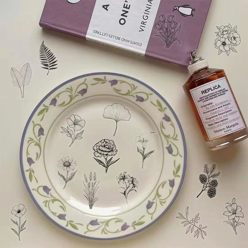 50PCS Black and White Plants Pattern Stickers Perfect for DIY Phone Cases Water Cups PET Sticker Decoration