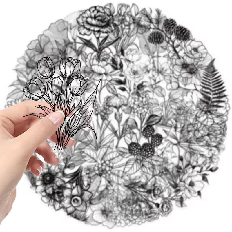 50PCS Black and White Plants Pattern Stickers Perfect for DIY Phone Cases Water Cups PET Sticker Decoration