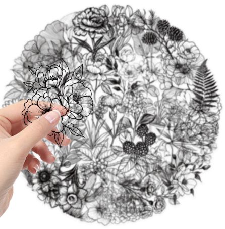 50PCS Black and White Plants Pattern Stickers Perfect for DIY Phone Cases Water Cups PET Sticker Decoration