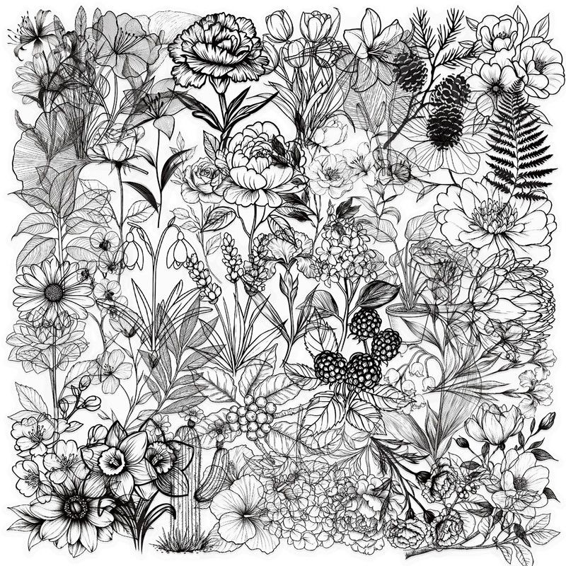 50PCS Black and White Plants Pattern Stickers Perfect for DIY Phone Cases Water Cups PET Sticker Decoration