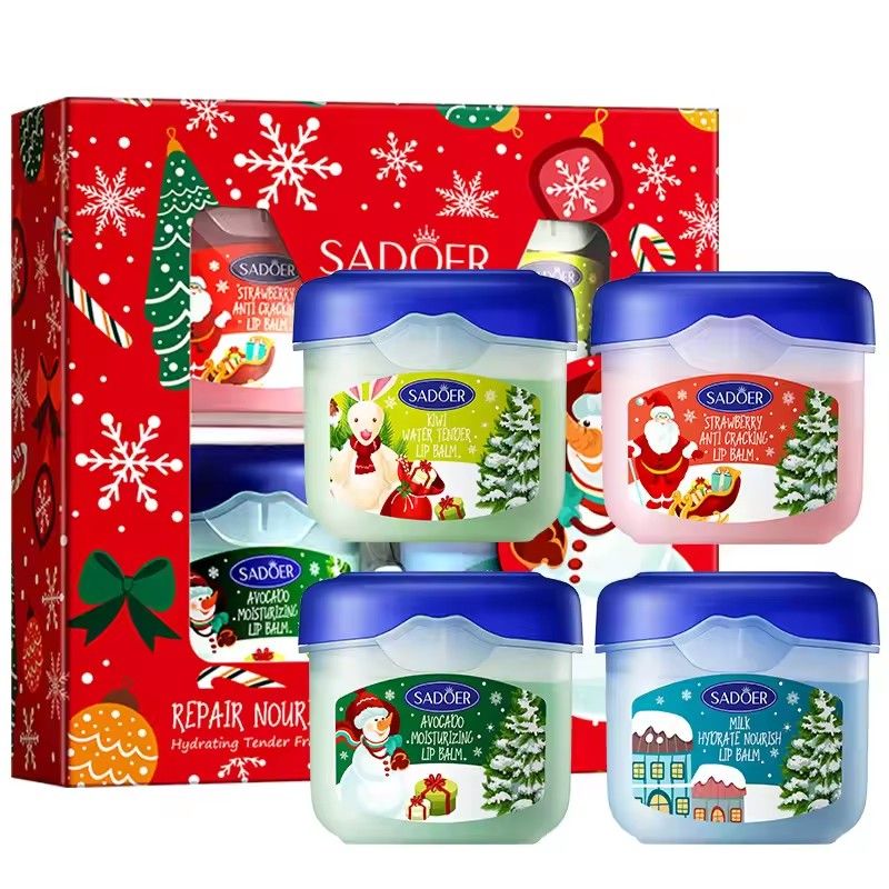 4PCS SADOER Christmas Set Brightening Lip Balm Moisturizing Anti Cracking Hydrating Repair Nourishing Lipstick Skin Care