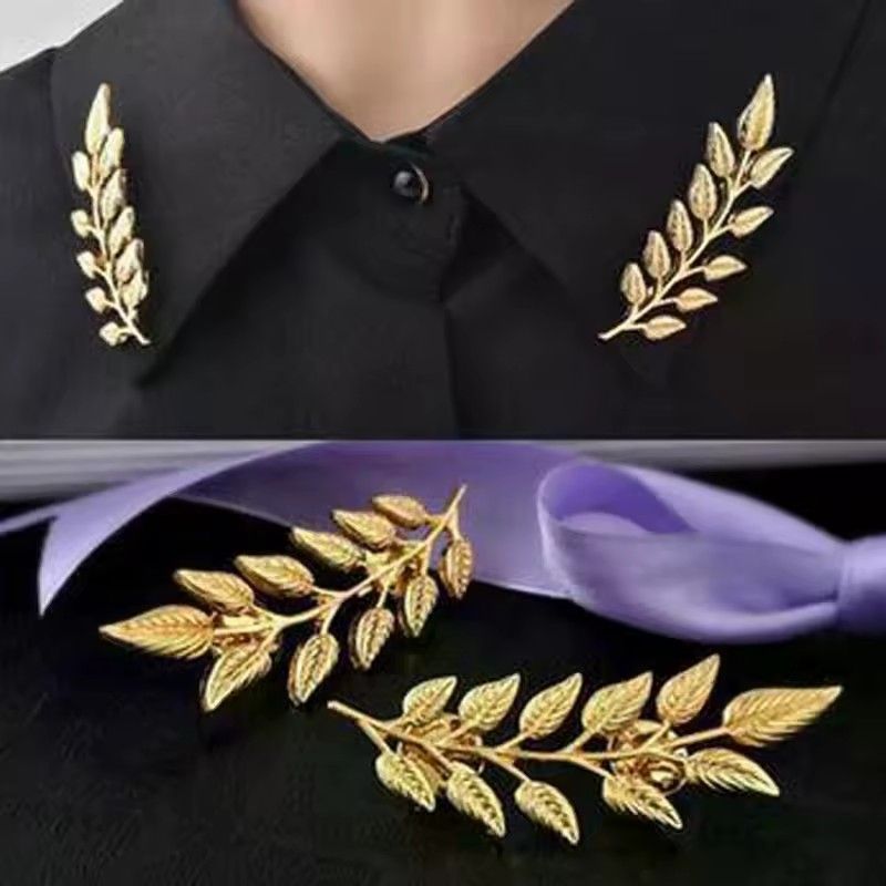 1Pair Trendy Suit Shirt Collar Pin Leaf Alloy Brooches Sweater Collar Button For Men Women Daily Fashion Clothing Accessories A-27