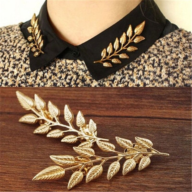 1Pair Trendy Suit Shirt Collar Pin Leaf Alloy Brooches Sweater Collar Button For Men Women Daily Fashion Clothing Accessories A-27
