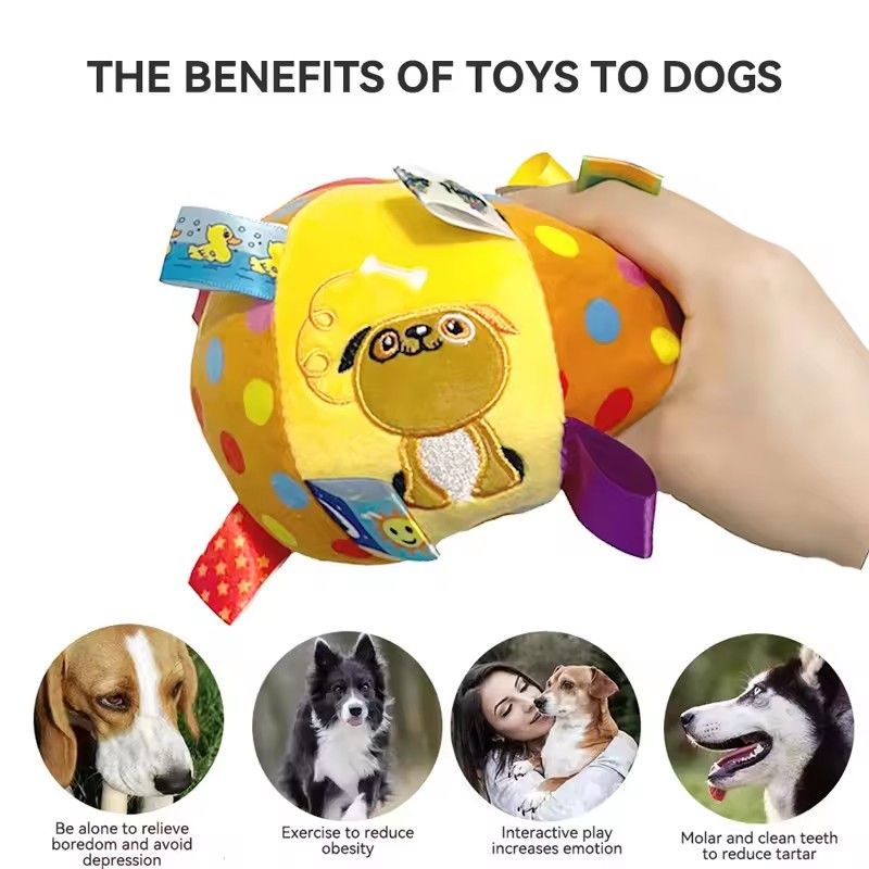 1PC Plush Dog Chew Toy Ball With Bells Interactive Pet Toy For Small Large Dogs Cats Puppy Teeth Cleaning Durable Fun Play Ball