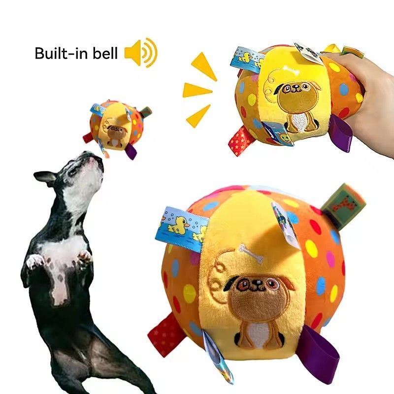 1PC Plush Dog Chew Toy Ball With Bells Interactive Pet Toy For Small Large Dogs Cats Puppy Teeth Cleaning Durable Fun Play Ball