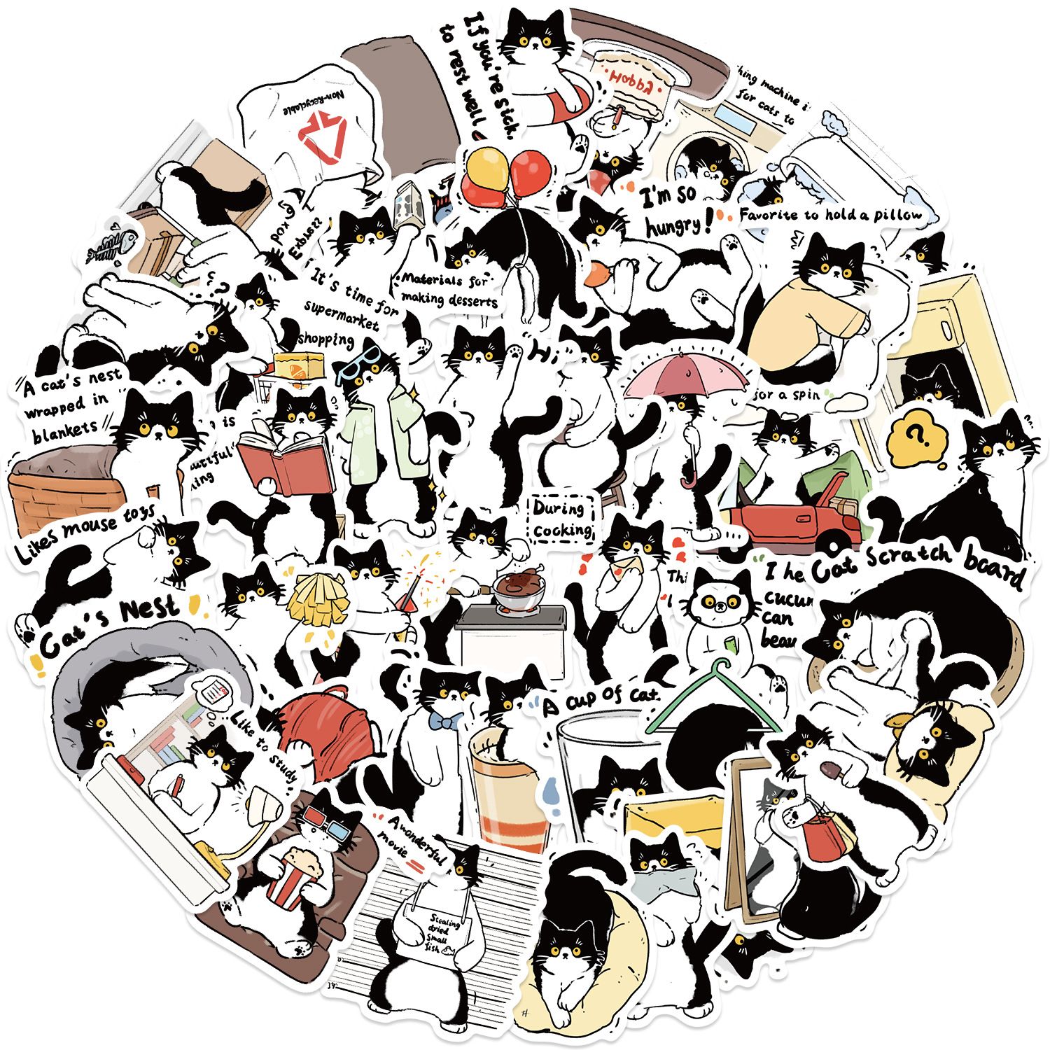 Funny cat Stickers Cartoon Cute Decals Toy Stationery Guitar Phone Bicycle Laptop Luggage Car Graffiti Kids Sticker-H-11