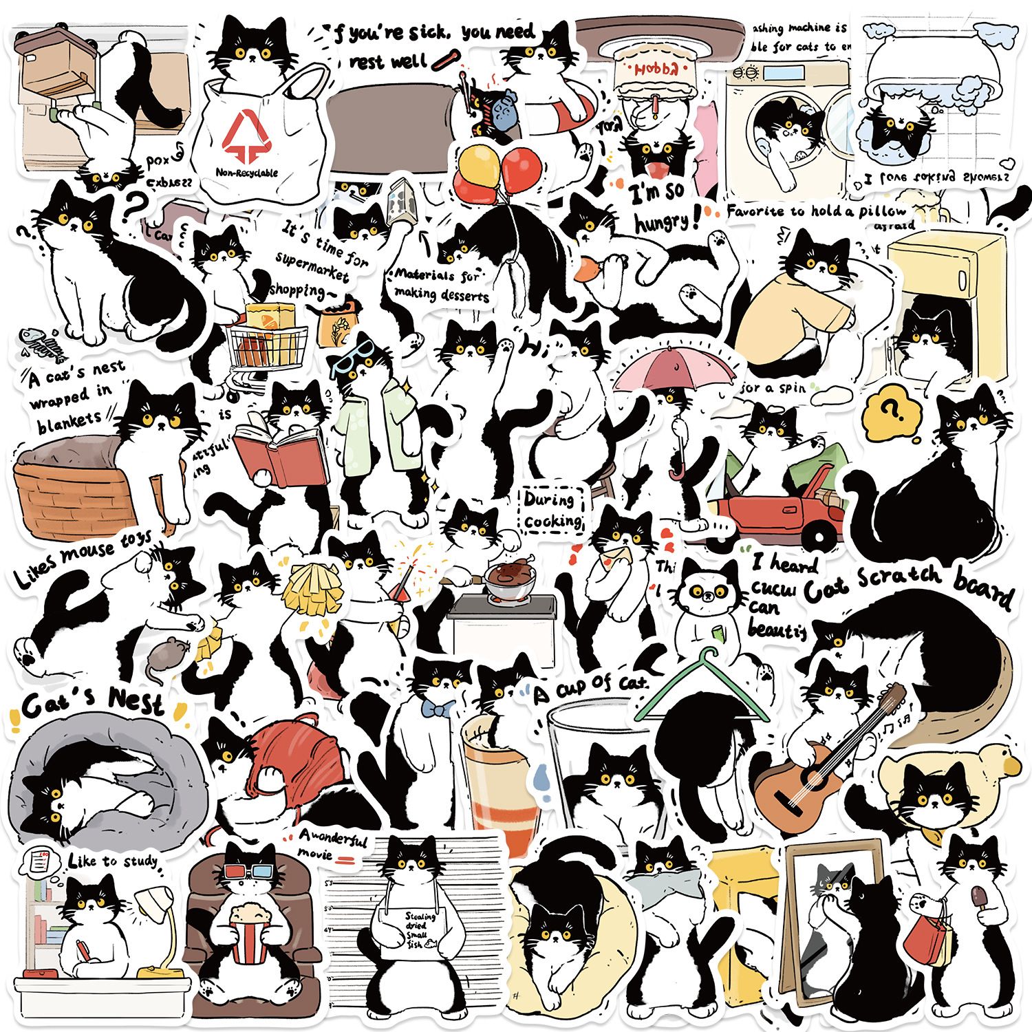 Funny cat Stickers Cartoon Cute Decals Toy Stationery Guitar Phone Bicycle Laptop Luggage Car Graffiti Kids Sticker-H-11