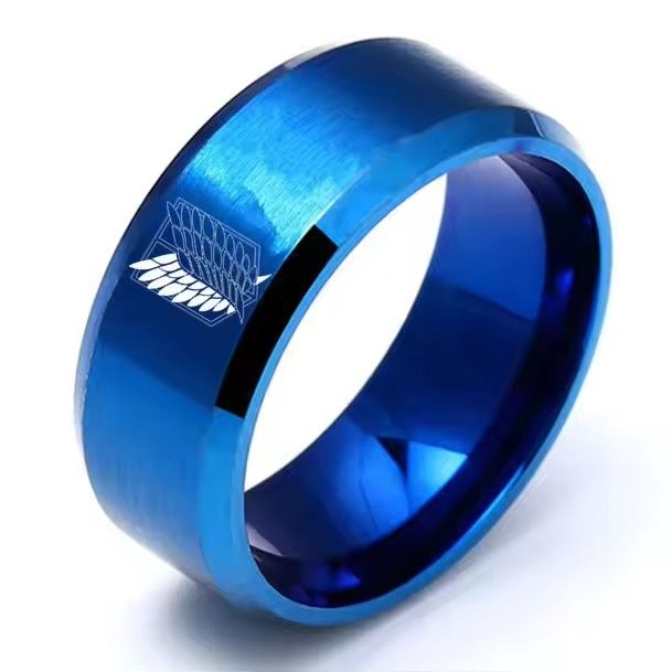 8mm Attack on Titan Black sliver Stainless Steel Ring Wings Of Liberty Flag Finger Rings For Men Women Jewelry Anime Fans A-1490-1