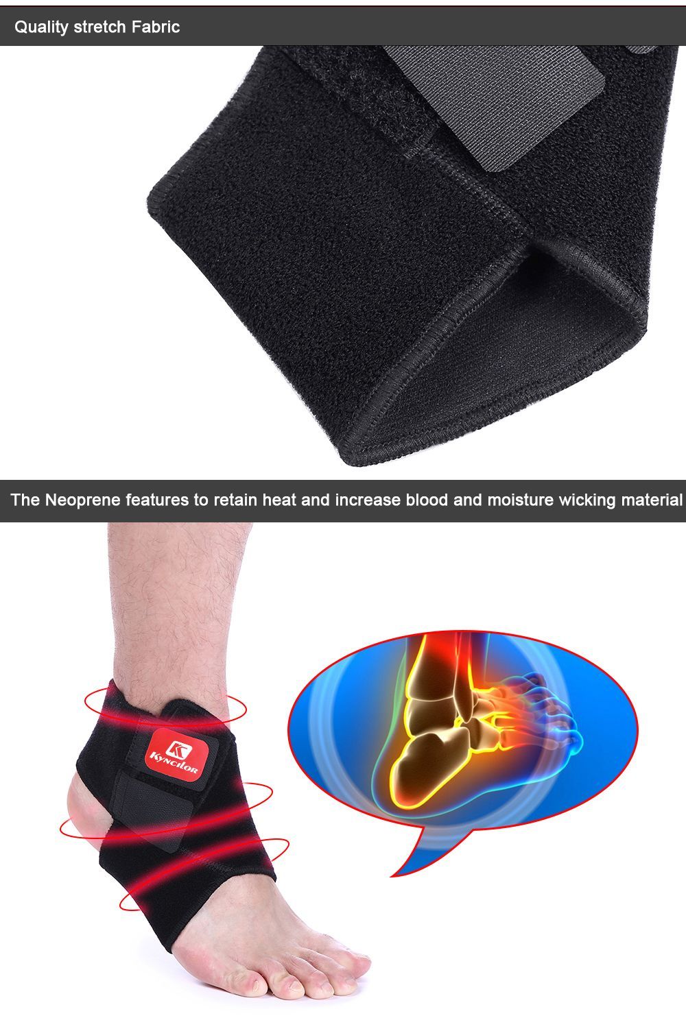 1pcs Arbot Black Adjustable Ankle Support Sports Safety Ankle Brace Support Stabilizer Foot Wrap For Ball Games Running FitnessO-4-5