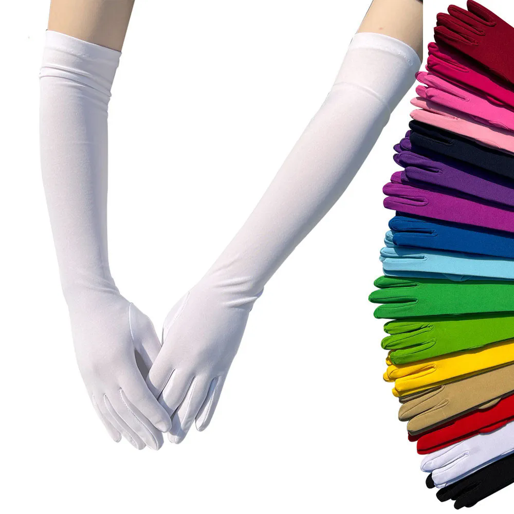 Classic Adult Black White Red Green Opera/Elbow/Wrist Stretch Satin Finger Long Gloves Women Flapper Gloves Matching Costume FZ-483