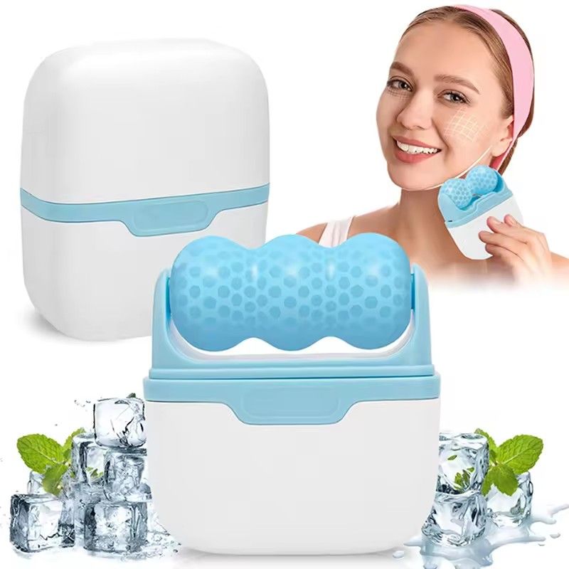 1pc Dual Head Ice Roller for Face Cooling Therapy Facial Massage Tool Skin Tightening Puffiness Relief Home Skincare Device