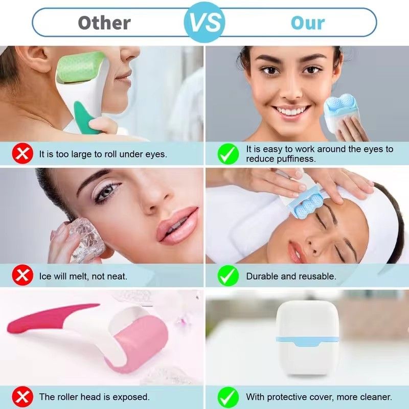 1pc Dual Head Ice Roller for Face Cooling Therapy Facial Massage Tool Skin Tightening Puffiness Relief Home Skincare Device