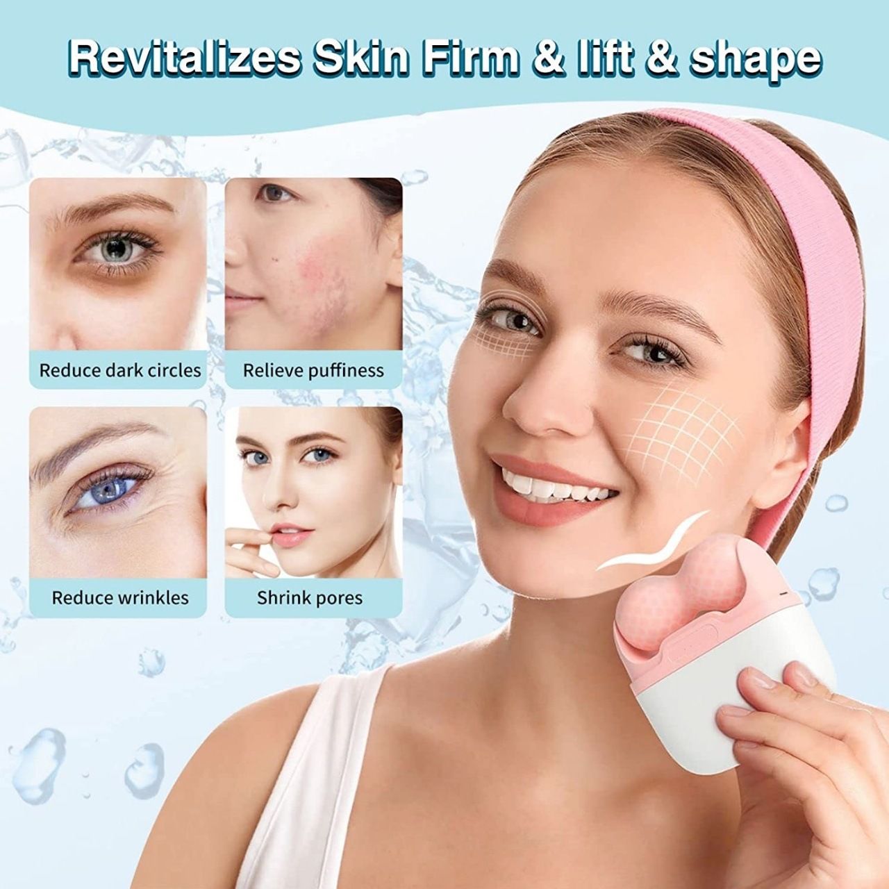 1pc Dual Head Ice Roller for Face Cooling Therapy Facial Massage Tool Skin Tightening Puffiness Relief Home Skincare Device