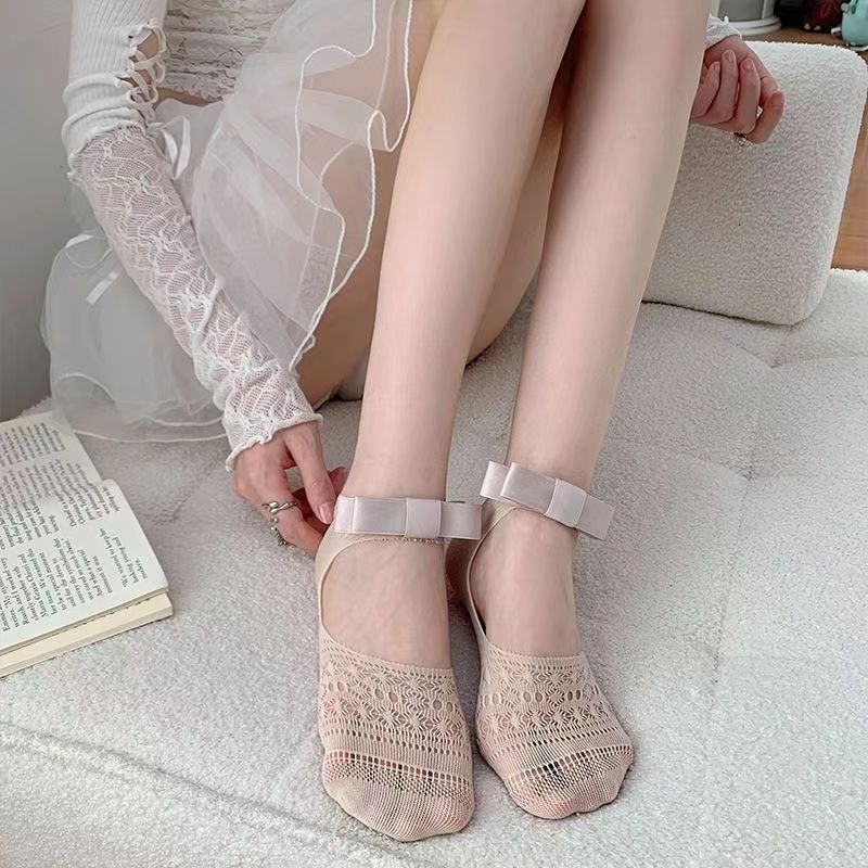 1 Pair Ballet Style Woman Summer Hollow Lace Bowknot Lolita Solid Color Socks Thin Casual Sweet Girls Invisible Lace Boat Socks