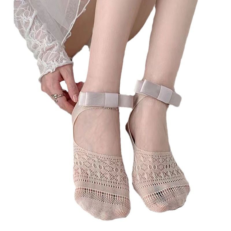 1 Pair Ballet Style Woman Summer Hollow Lace Bowknot Lolita Solid Color Socks Thin Casual Sweet Girls Invisible Lace Boat Socks