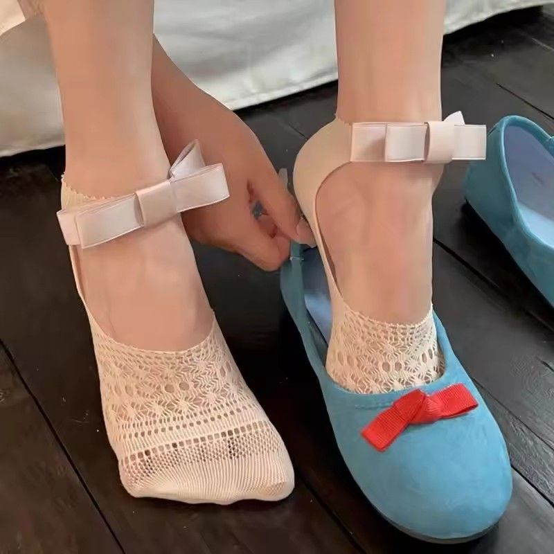 1 Pair Ballet Style Woman Summer Hollow Lace Bowknot Lolita Solid Color Socks Thin Casual Sweet Girls Invisible Lace Boat Socks