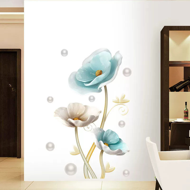 1pc Vintage Flower Living Room TV Wall Background Wall Sticker Bedroom Wall Decoration Sticker Wallpaper Self-adhesive