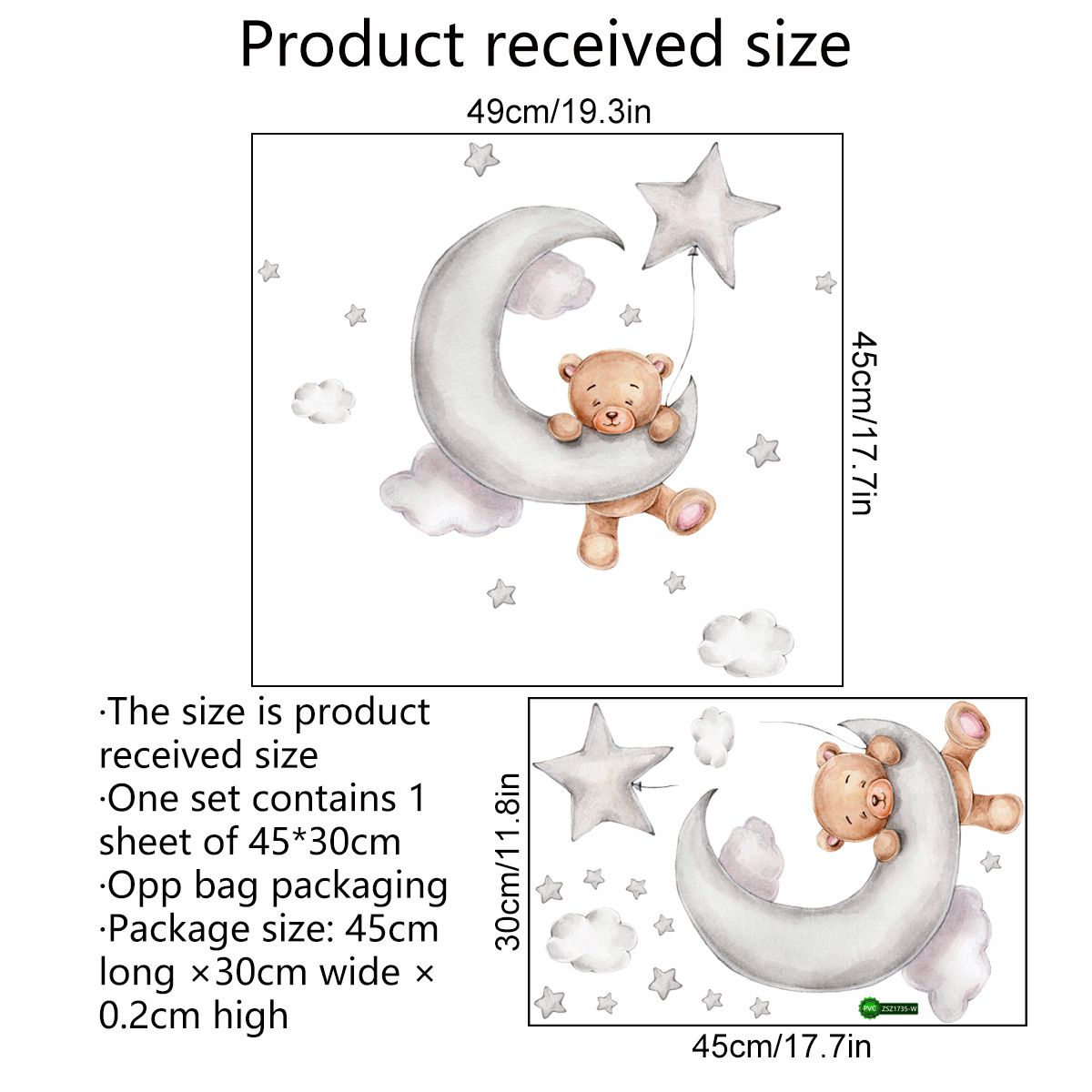 Cartoon Teddy Bear Sleeping on the Moon and Stars Wall Stickers for Kids Room Baby Room Decoration Wall Decals Room Interior &