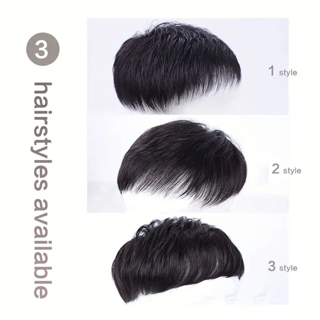 Men'S Short Black Toupee Hair Topper Wig, Clip-In Synthetic Hair Extensions for Everyday Use.