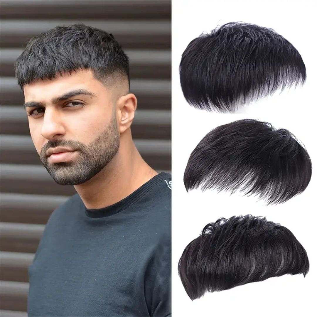 Men'S Short Black Toupee Hair Topper Wig, Clip-In Synthetic Hair Extensions for Everyday Use.