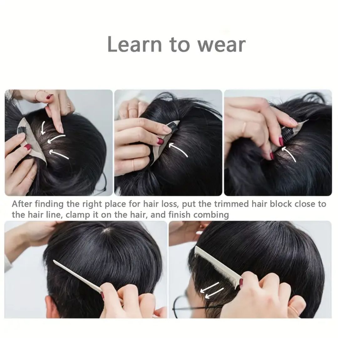Men'S Short Black Toupee Hair Topper Wig, Clip-In Synthetic Hair Extensions for Everyday Use.