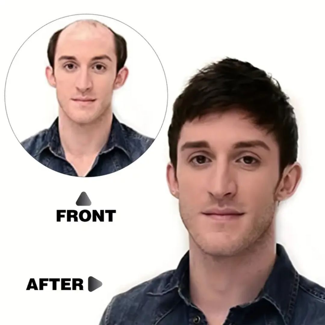 Men'S Short Black Toupee Hair Topper Wig, Clip-In Synthetic Hair Extensions for Everyday Use.