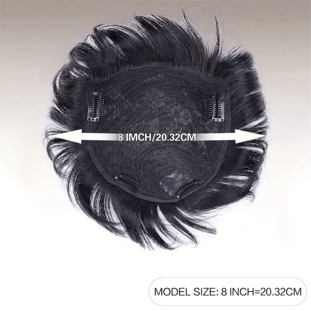 Men'S Short Black Toupee Hair Topper Wig, Clip-In Synthetic Hair Extensions for Everyday Use.