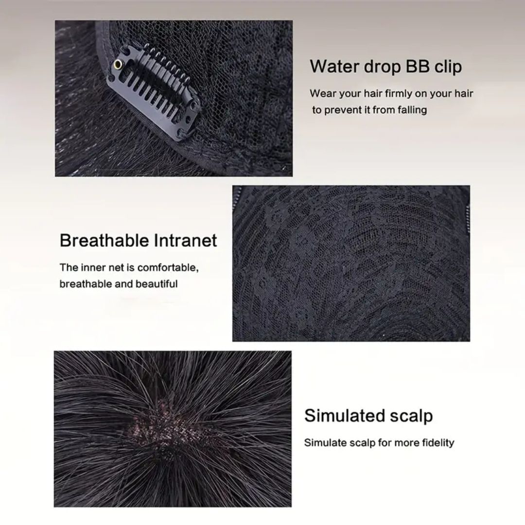 Men'S Short Black Toupee Hair Topper Wig, Clip-In Synthetic Hair Extensions for Everyday Use.