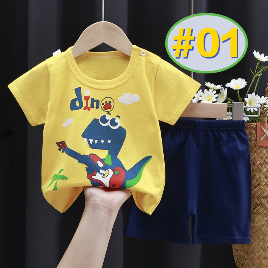 2-Piece Set (T-shirt+Shorts) New Pure Cotton Kids' Short Sleeve Set - Breathable Two-Way Crotch Design & Lightweight Comfort Clothing Set Adjustable Baby Toddler Outfits