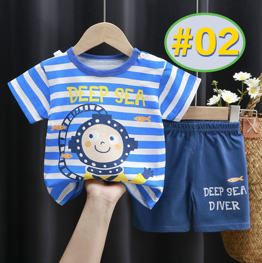 2-Piece Set (T-shirt+Shorts) New Pure Cotton Kids' Short Sleeve Set - Breathable Two-Way Crotch Design & Lightweight Comfort Clothing Set Adjustable Baby Toddler Outfits