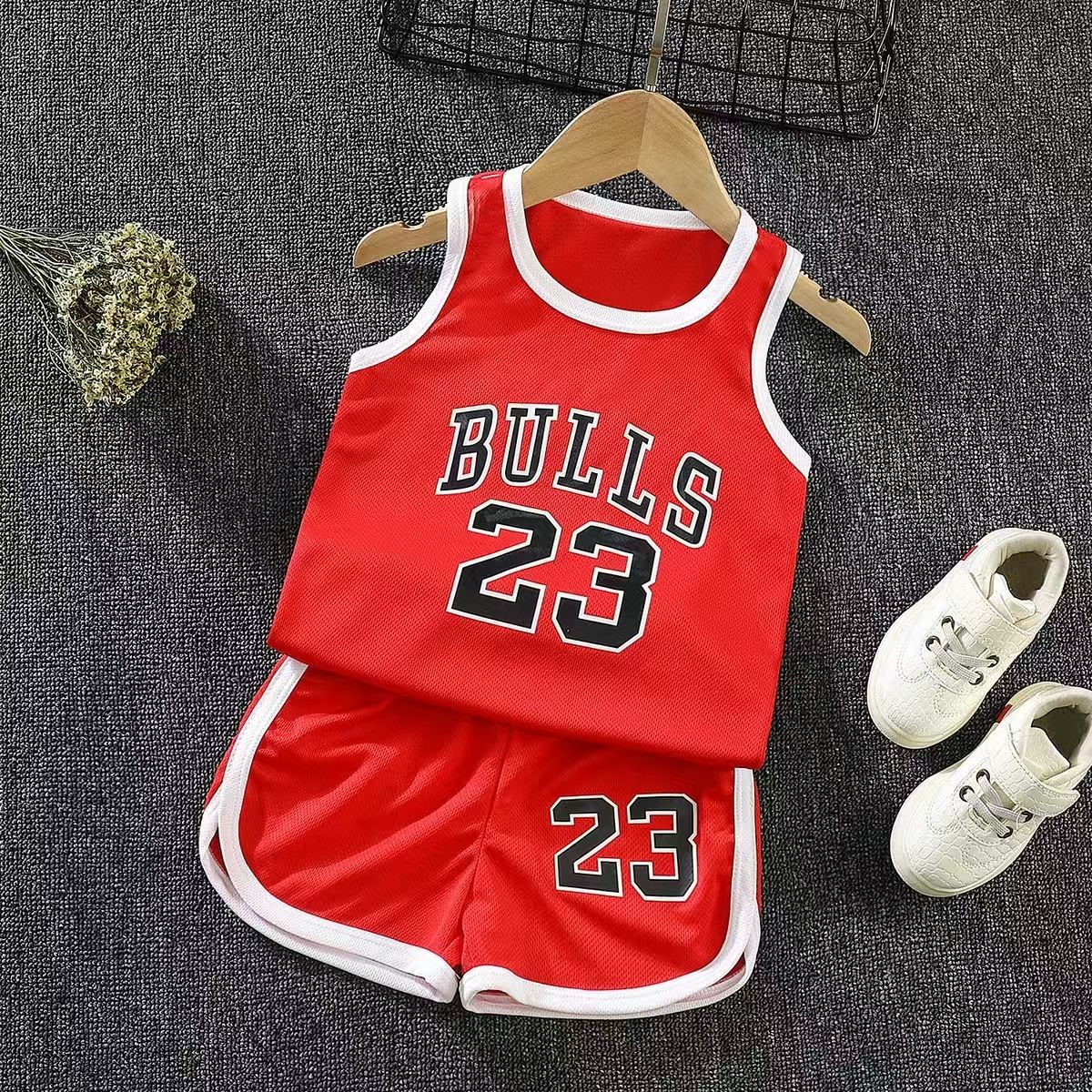 2-Piece Set(Tank Top+Shorts) Boy' s Quick-Dry Basketball T-shirt Set: Sleeveless Mesh Tank & Sport Shorts Clothing Set For Childrens - Breathable Casual swear for Kids