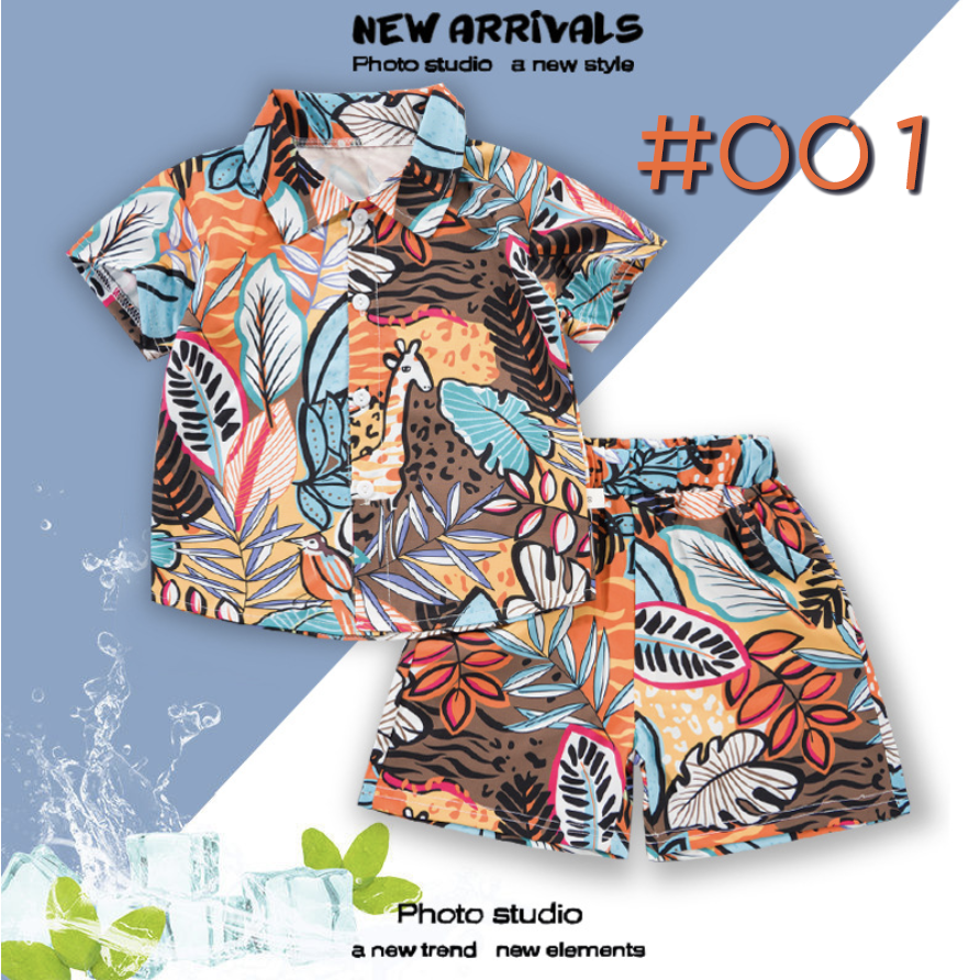 2-Piece Set（Shirt+shorts）Summer Boys Lightweight Casual Cuban Collar 3D Digital Print Premium Style Shirt and Shorts Set