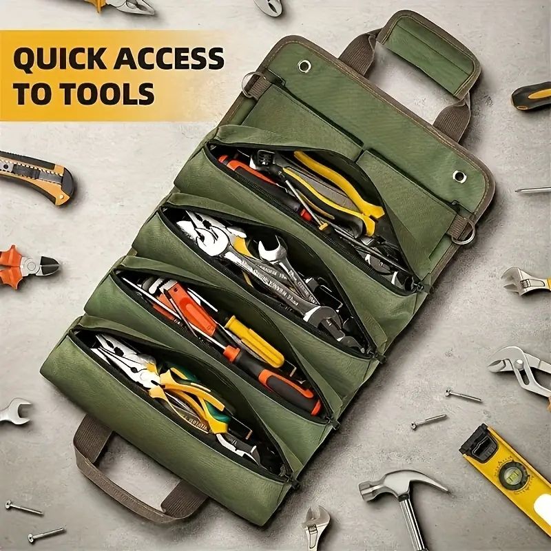 1pc Heavy-Duty Rolling Tool Kit - Multifunctional Electrician and Mechanic Storage Bag, Ideal Father's Day Gift, Suitable for Outdoor Storage Box, Cabinet, Shelf