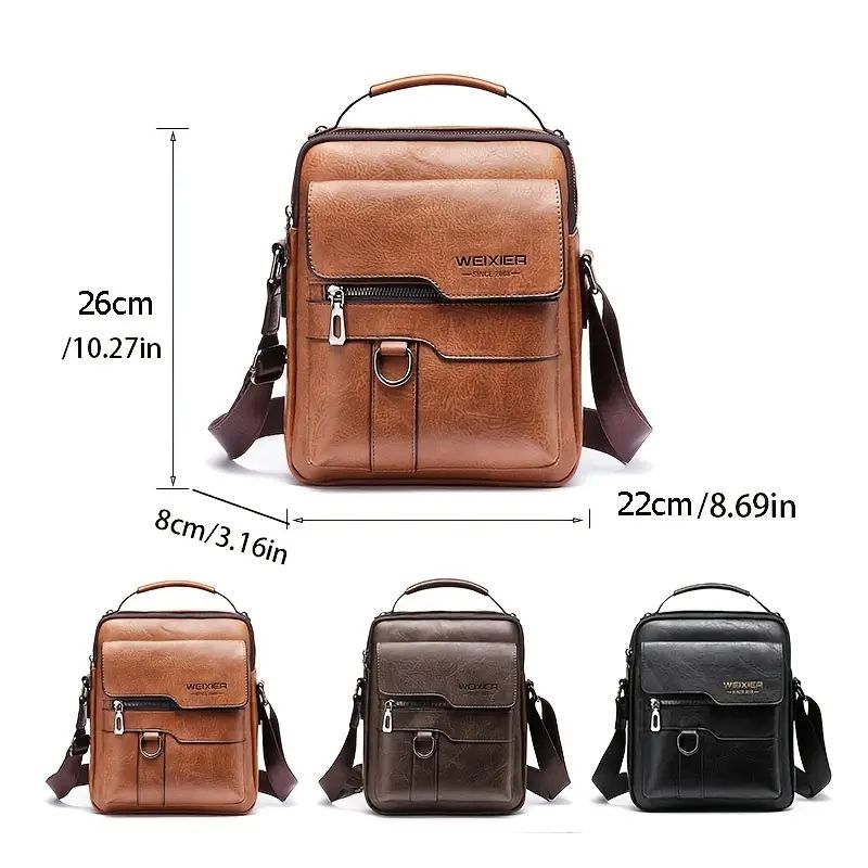 Luxury Vintage Leather Messenger Bag for Men - Business Casual Shoulder Bag, Crossbody Sling Pack & Handheld Briefcase, Retro Office Work Tote