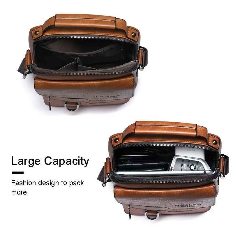 Luxury Vintage Leather Messenger Bag for Men - Business Casual Shoulder Bag, Crossbody Sling Pack & Handheld Briefcase, Retro Office Work Tote