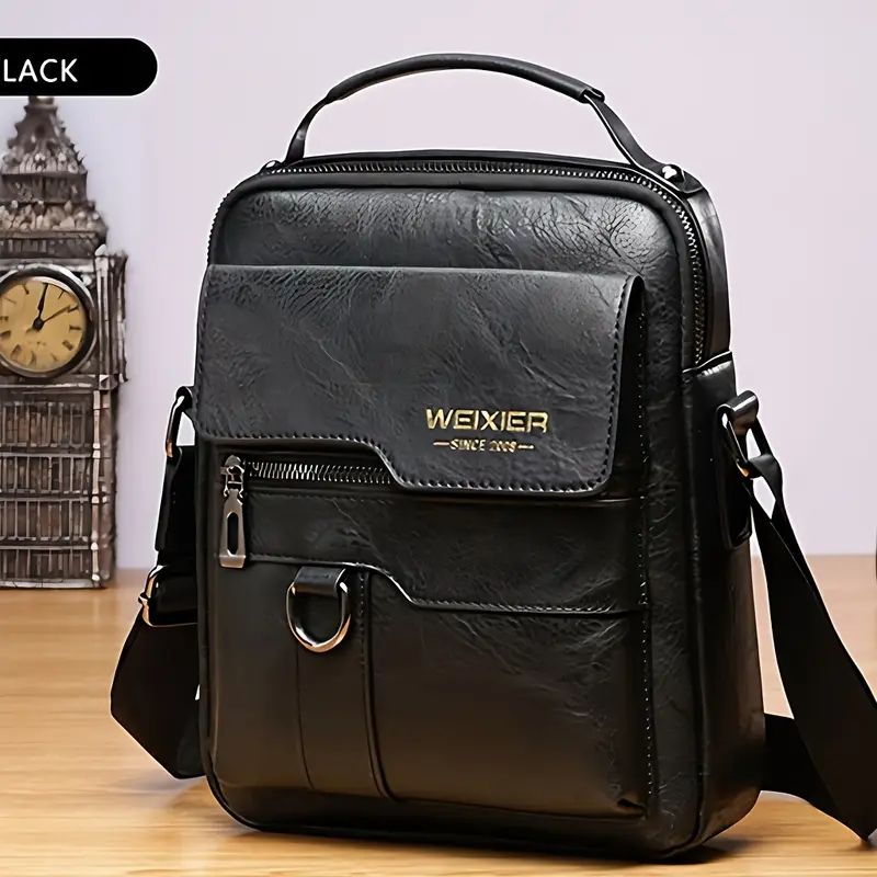 Luxury Vintage Leather Messenger Bag for Men - Business Casual Shoulder Bag, Crossbody Sling Pack & Handheld Briefcase, Retro Office Work Tote