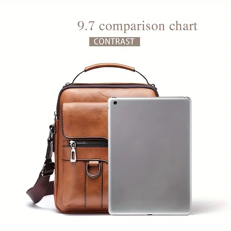 Luxury Vintage Leather Messenger Bag for Men - Business Casual Shoulder Bag, Crossbody Sling Pack & Handheld Briefcase, Retro Office Work Tote