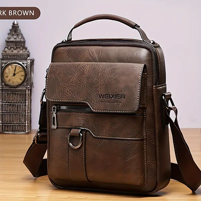 Luxury Vintage Leather Messenger Bag for Men - Business Casual Shoulder Bag, Crossbody Sling Pack & Handheld Briefcase, Retro Office Work Tote