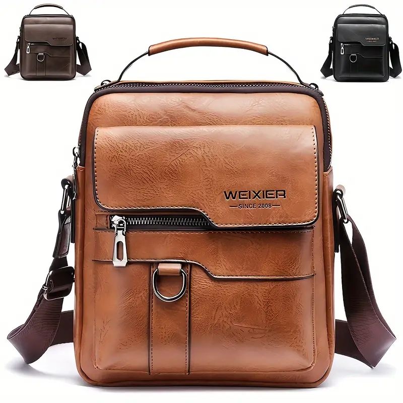 Luxury Vintage Leather Messenger Bag for Men - Business Casual Shoulder Bag, Crossbody Sling Pack & Handheld Briefcase, Retro Office Work Tote