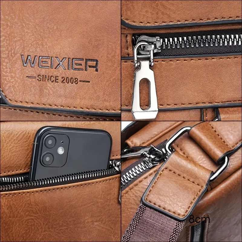 Luxury Vintage Leather Messenger Bag for Men - Business Casual Shoulder Bag, Crossbody Sling Pack & Handheld Briefcase, Retro Office Work Tote