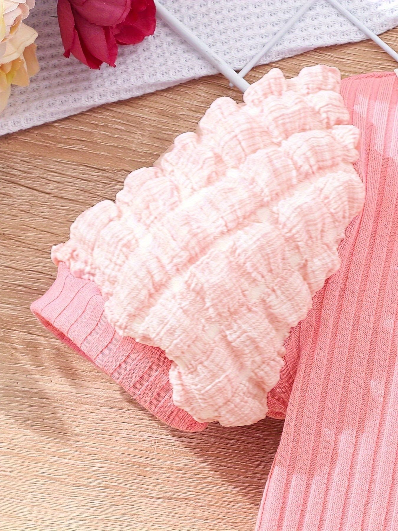 Girls' Spring-Summer Dress - Vibrant Pink Bubble Sleeve Stylish & Playful Outfit