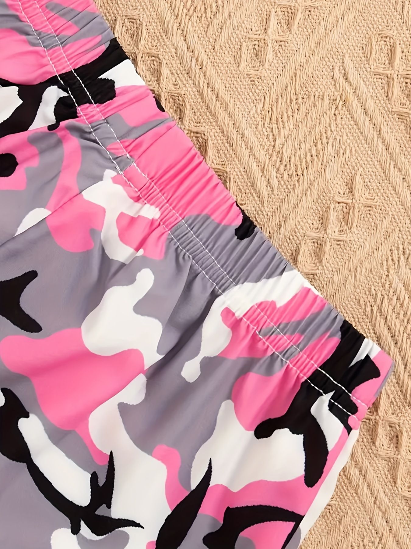 2-Piece Set(Tank Top+Shorts) Girl's Camouflage Print Sport Vest & Long Pants Set - Casual Athletic Outfit for Playwear
