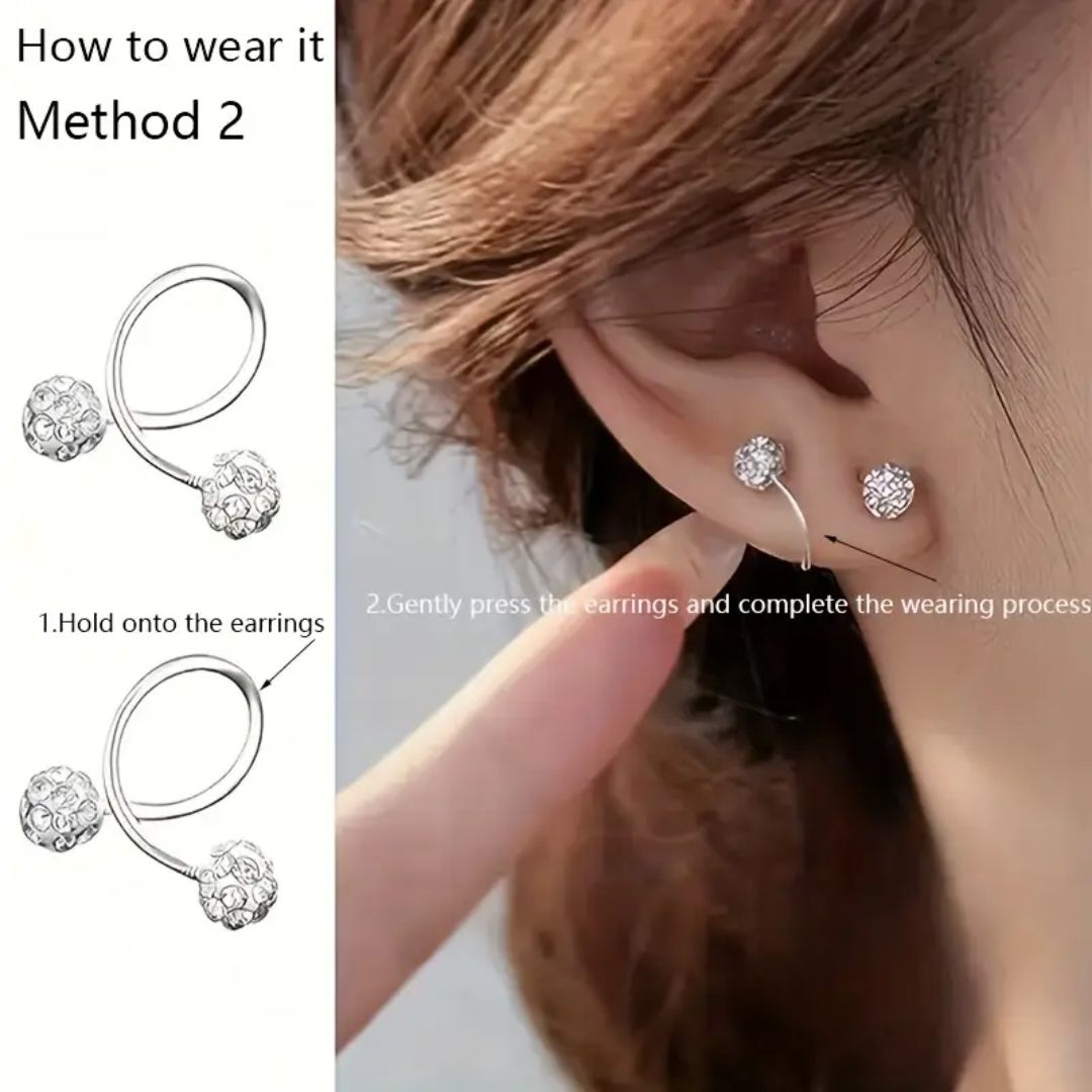 Pair of Luxury Spiral Rod Ball Stud Earrings with Rhinestone Inlay, Stainless Steel & 925 Silvery Posts, Ideal for Daily Wear & Gift-Giving on Special Occasions