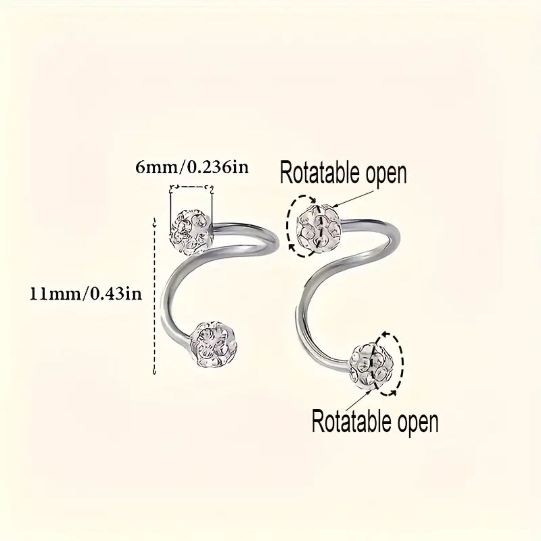 Pair of Luxury Spiral Rod Ball Stud Earrings with Rhinestone Inlay, Stainless Steel & 925 Silvery Posts, Ideal for Daily Wear & Gift-Giving on Special Occasions