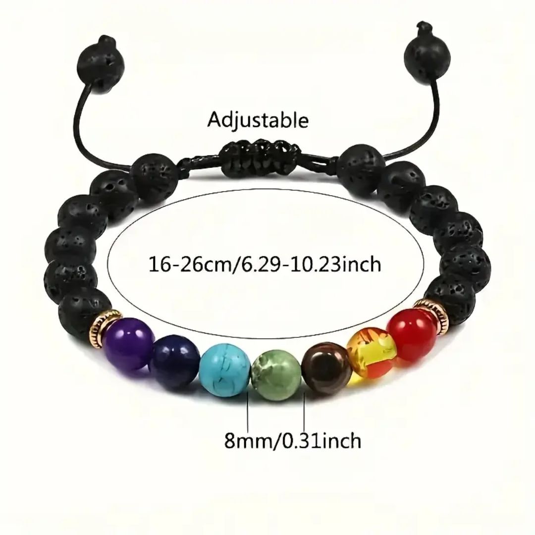 Adjustable Bracelet with 7 Chakra Natural Stone Beads & Meditation Design - Spiritual Yoga Jewelry for Men & Women, Unisex Elastic Cord for Daily Wear