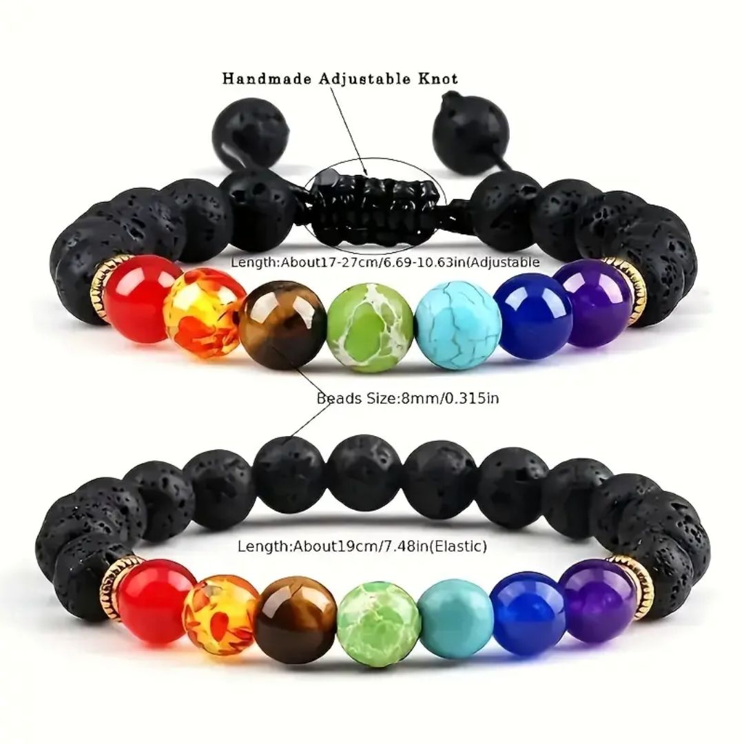 Adjustable Bracelet with 7 Chakra Natural Stone Beads & Meditation Design - Spiritual Yoga Jewelry for Men & Women, Unisex Elastic Cord for Daily Wear